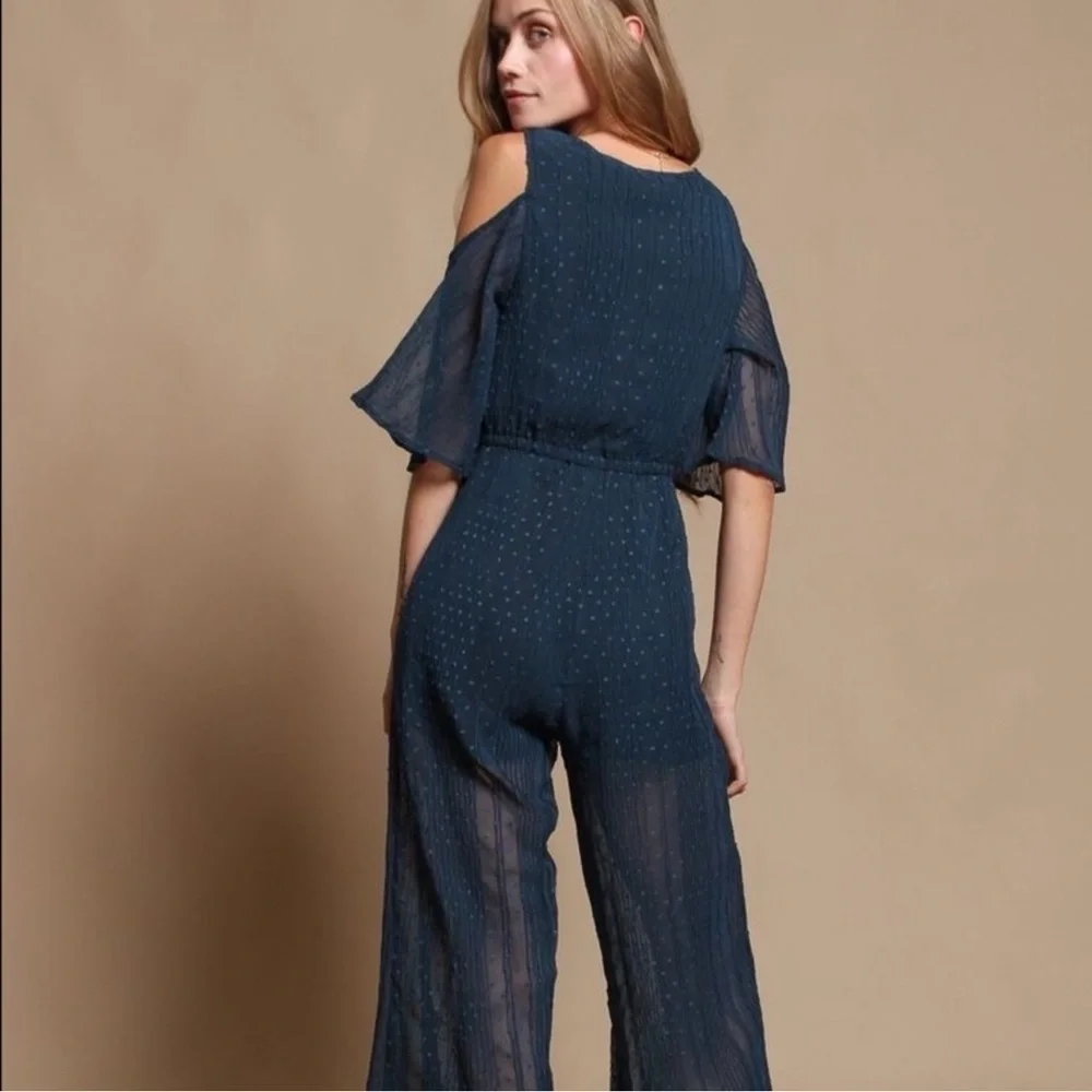 MINKPINK Turquoise Swiss Dot Cold Shoulder Jumper size S - Picture 2 of 12